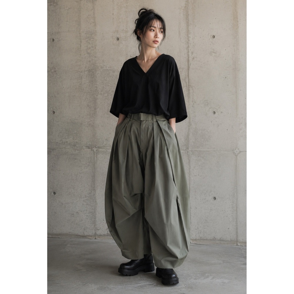 BASE MARK Pleated Wide Leg Balloon Trousers Lagenlook Avant Garde Japan Size L